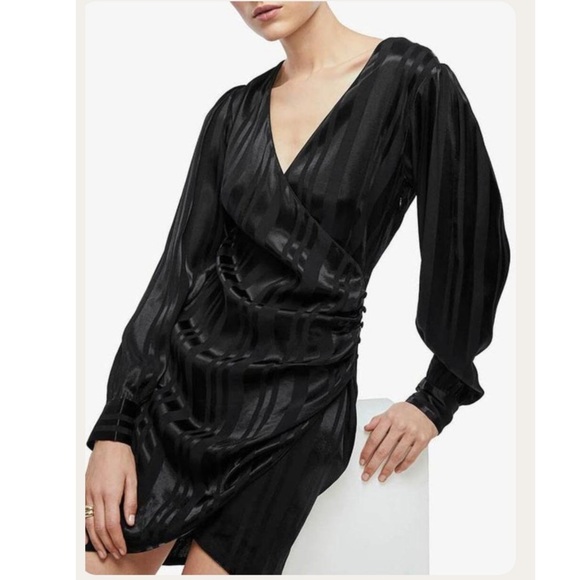 Anine Bing | Penelope Striped Satin Jacquard Mini Wrap Dress Size XS NEW Black - Picture 2 of 14